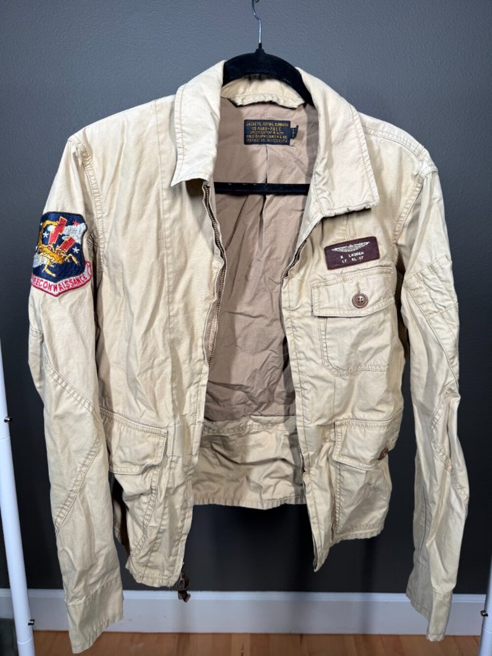Polo Ralph Lauren USRL Airborne Div Flying Jacket Womens S Tan Patch Logo Zipper